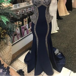 Elegant Navy Blue Dress with train
